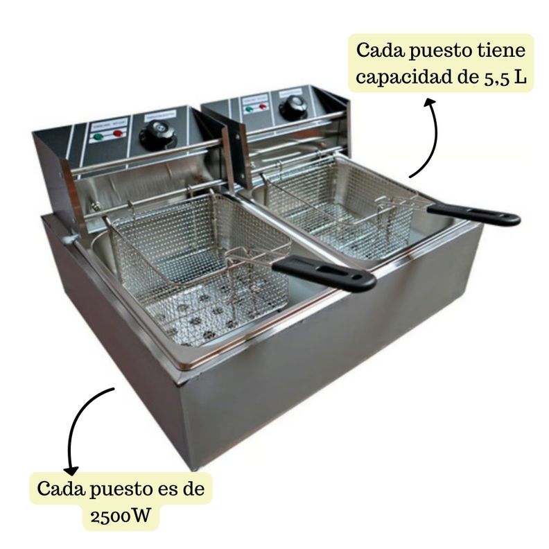 Freidora Eléctrica 12L Acero Inox 5500w Potente 2 Puestos-5