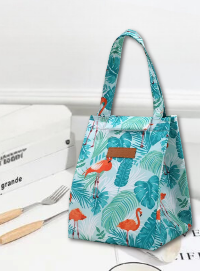 Lonchera Térmica Estampada Bolsa de Mano para Picnic Portátil Turquoise Flamingo-0