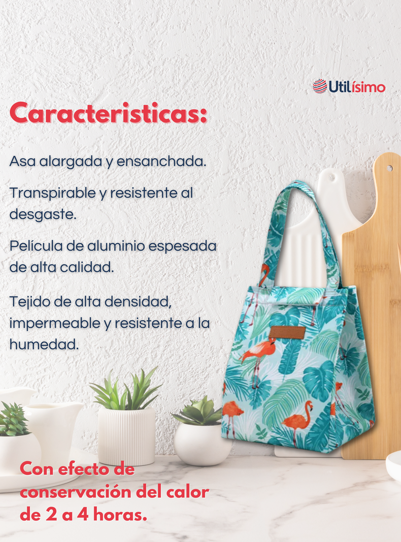 Lonchera Térmica Estampada Bolsa de Mano para Picnic Portátil Turquoise Flamingo-1