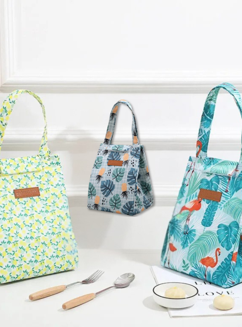 Lonchera Térmica Estampada Bolsa de Mano para Picnic Portátil Turquoise Flamingo-4