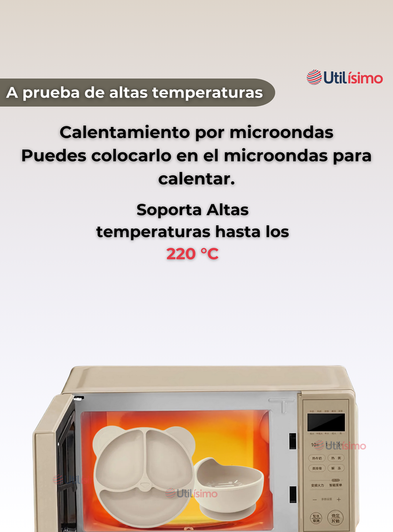 Set De Alimentación Bebé Silicona De Oso 6 Piezas Libre BPA Beige-3