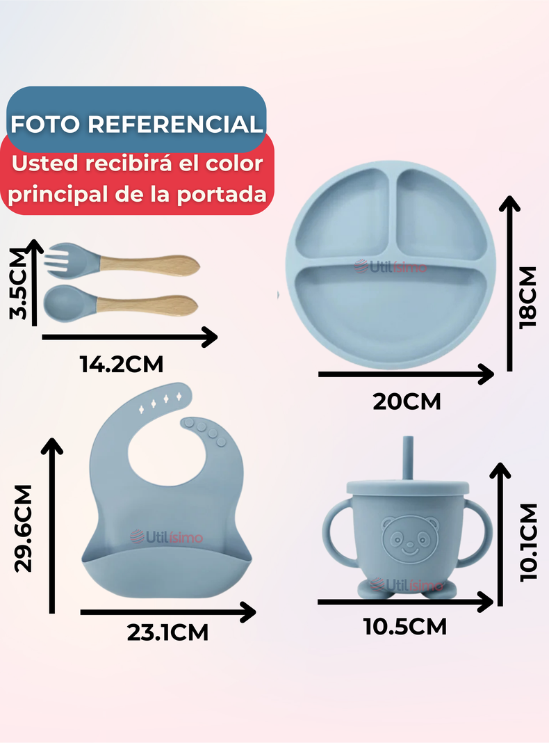 Set De Alimentación Bebé Silicona Con Vaso 11 Piezas Libre BPA Rosa Oscuro-1
