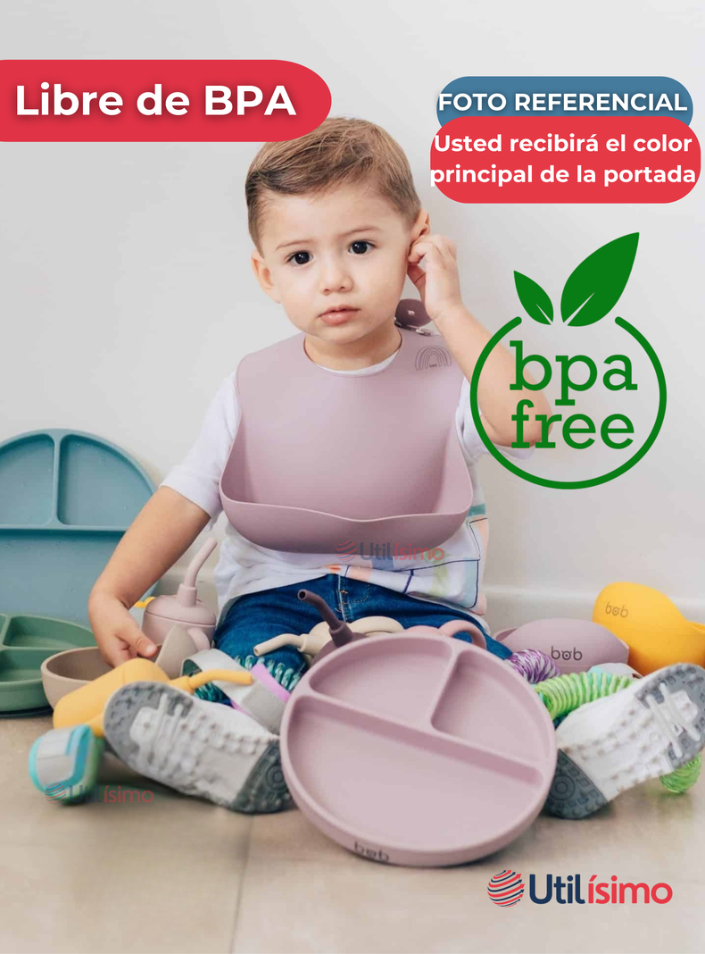 Set De Alimentación Bebé Silicona Con Vaso 11 Piezas Libre BPA Rosa Oscuro-2
