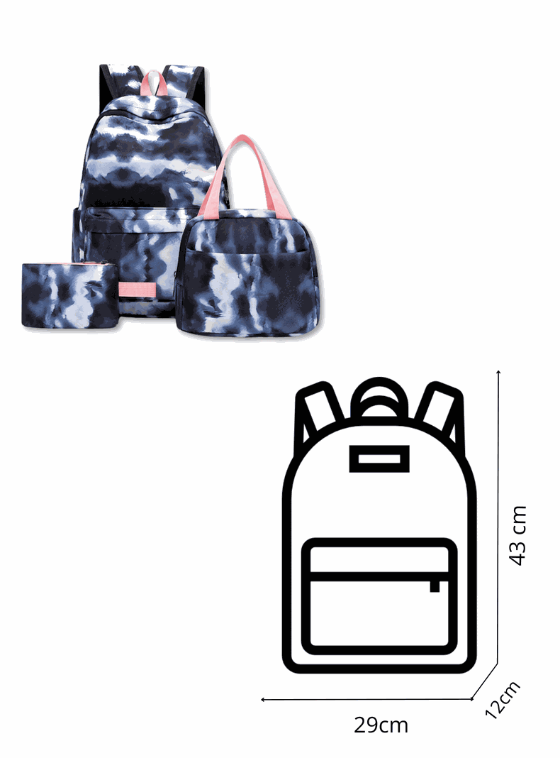 Pack Mochila Lonchera Estuche 43cm Juvenil y Escolar Navy Blue-1