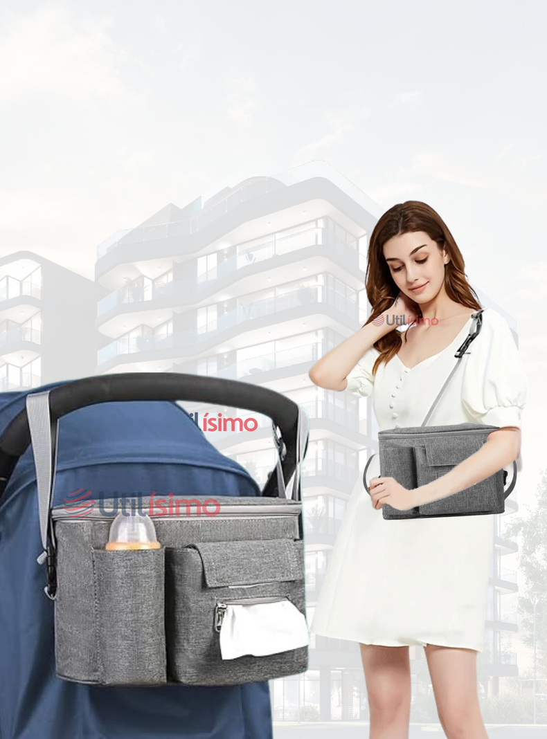 Bolso Maternal Mochila Para Coche Pañalera Bebé Mamá Gris-0