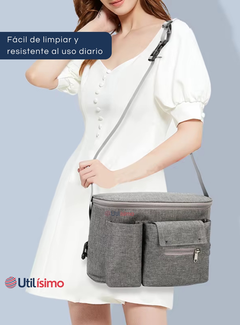 Bolso Maternal Mochila Para Coche Pañalera Bebé Mamá Gris-1