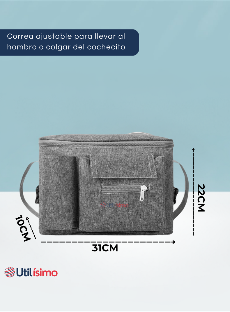 Bolso Maternal Mochila Para Coche Pañalera Bebé Mamá Gris-2