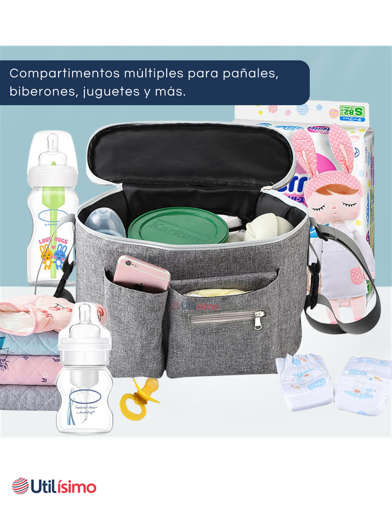 Bolso Maternal Mochila Para Coche Pañalera Bebé Mamá Gris-3