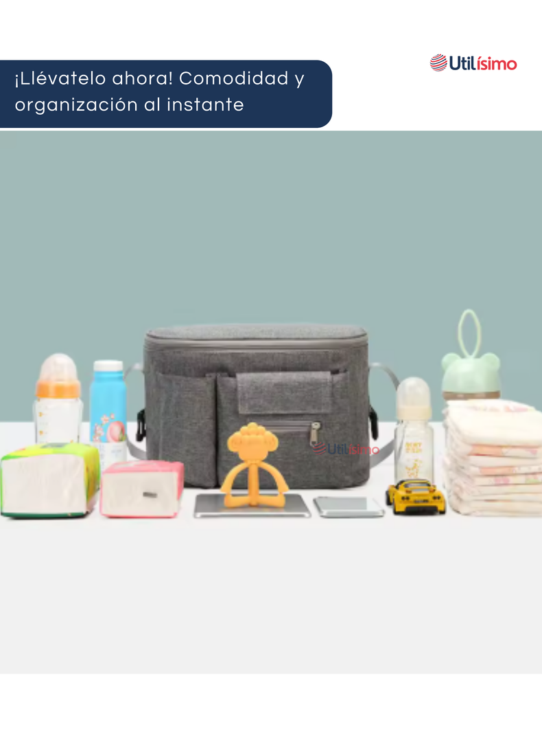 Bolso Maternal Mochila Para Coche Pañalera Bebé Mamá Gris-4