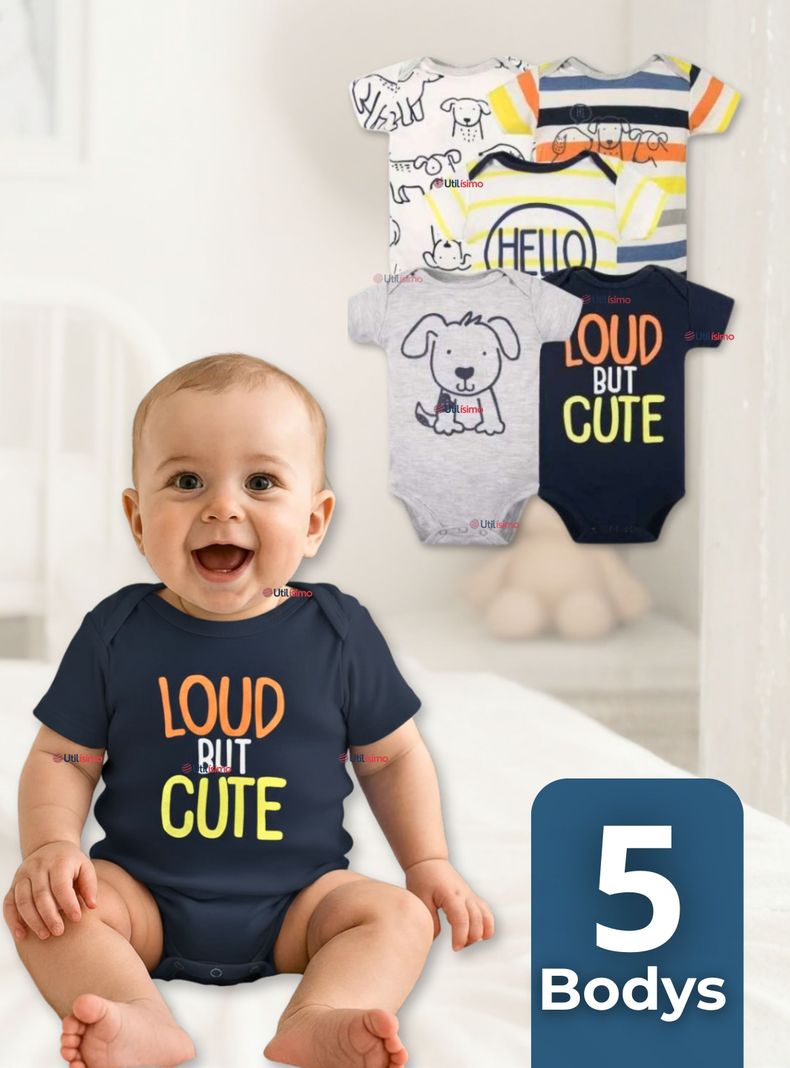 Pack 5 Bodys Ninos Manga Corta Tedmimak 100% Algodon Loud But Cute Surtido 3 A 6 Meses