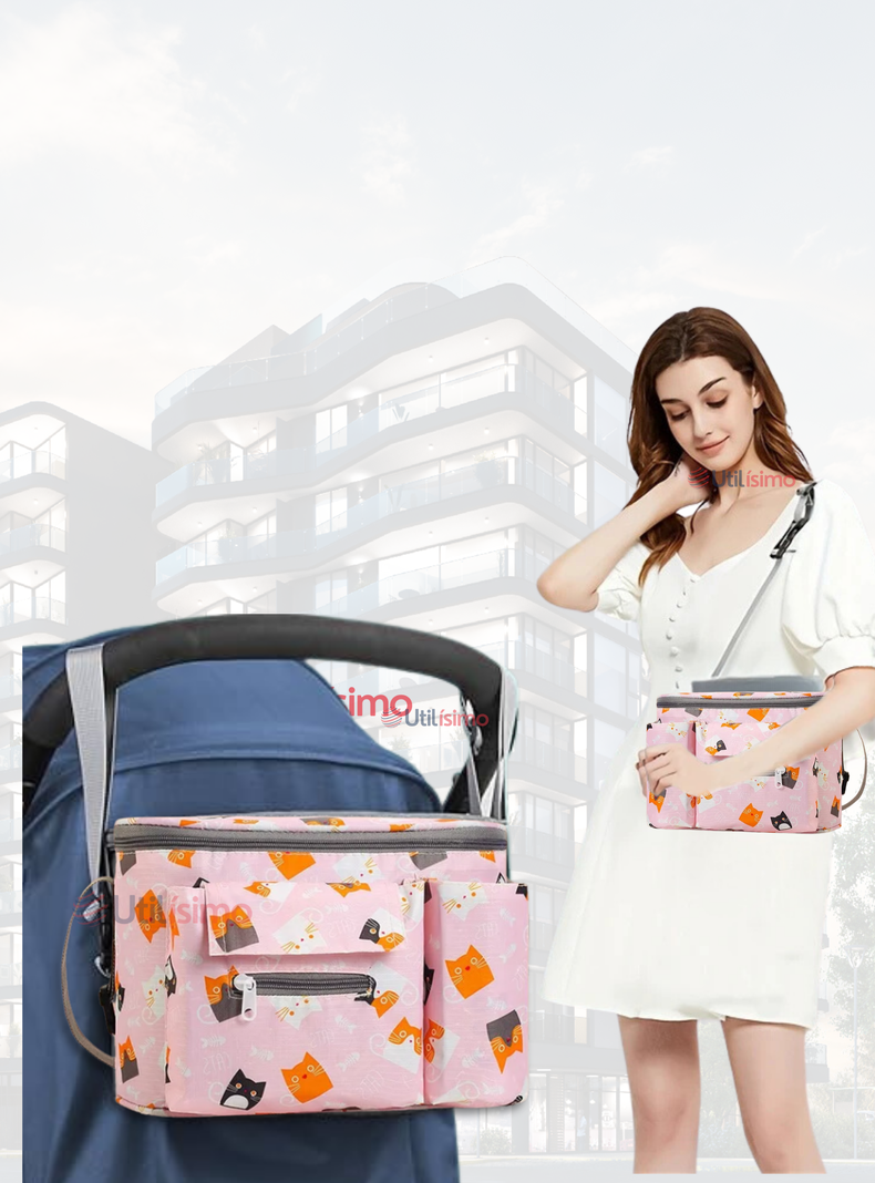 Bolso Maternal Mochila Para Coche Pañalera Bebé Mamá Rosado-0