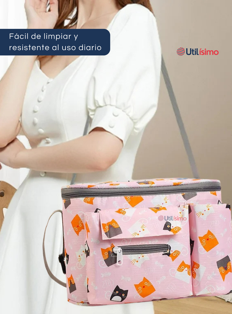Bolso Maternal Mochila Para Coche Pañalera Bebé Mamá Rosado-1