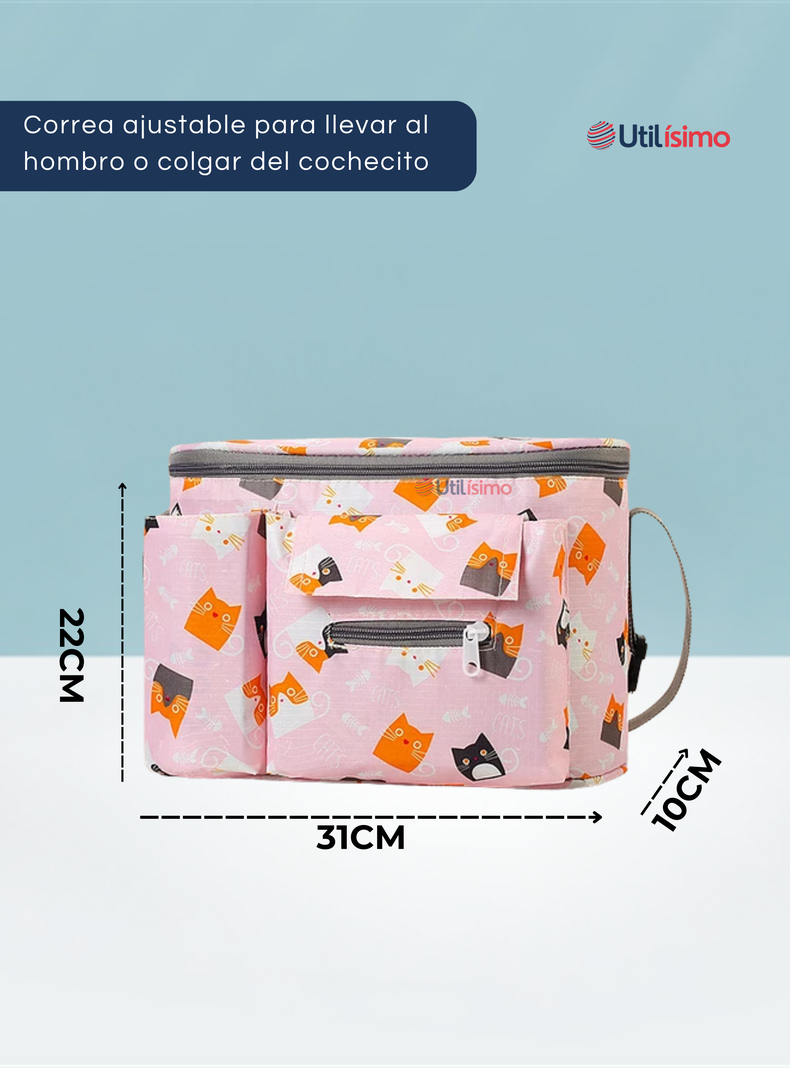 Bolso Maternal Mochila Para Coche Pañalera Bebé Mamá Rosado-2