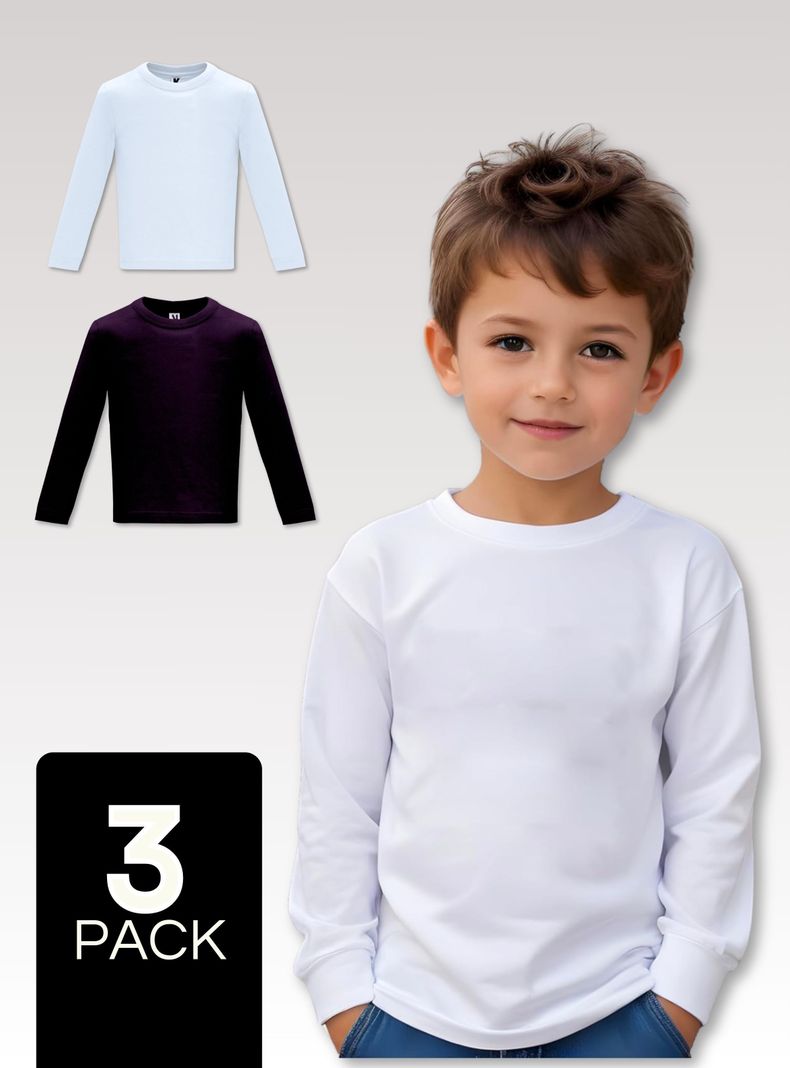 Pack 3 Camisetas Algodón Primera Capa Polera Invierno Blanco Y Negro Niño-0