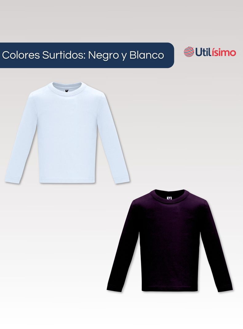 Pack 3 Camisetas Algodón Primera Capa Polera Invierno Blanco Y Negro Niño-1