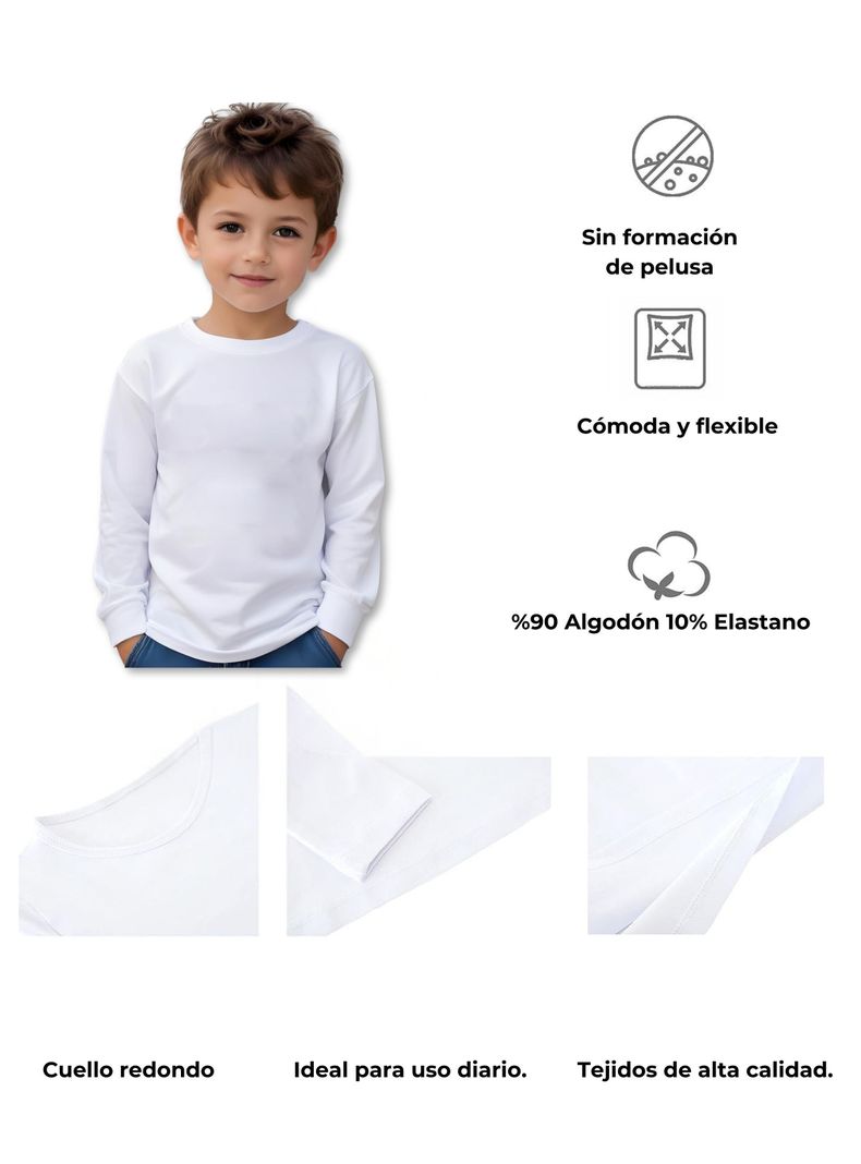Pack 3 Camisetas Algodón Primera Capa Polera Invierno Blanco Y Negro Niño-3