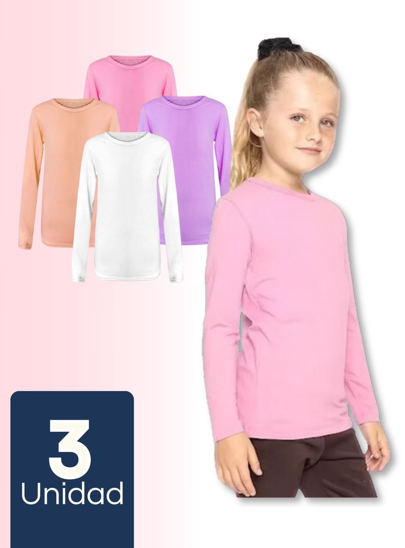 Pack 3 Camisetas Primera Capa Invierno Niña Bambú Manga Larga Cuello Redondo-0
