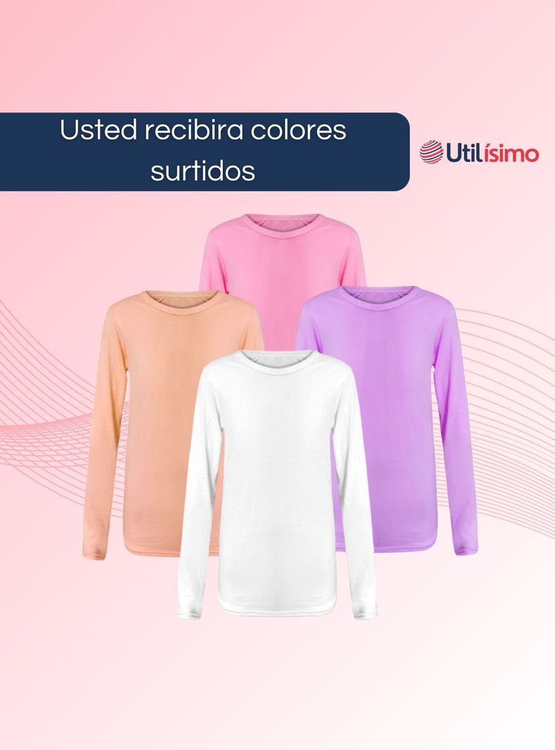 Pack 3 Camisetas Primera Capa Invierno Niña Bambú Manga Larga Cuello Redondo-1