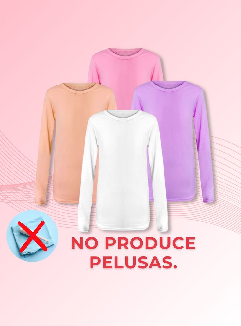 Pack 3 Camisetas Primera Capa Invierno Niña Bambú Manga Larga Cuello Redondo-6