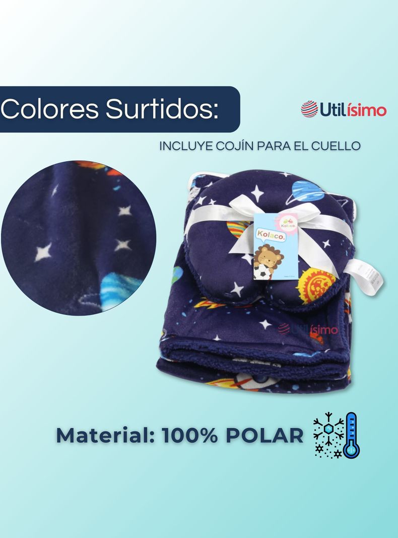 Set Manta Frazada Polar Para Bebé Niño + Cojín Para Cuello Surtidos-4