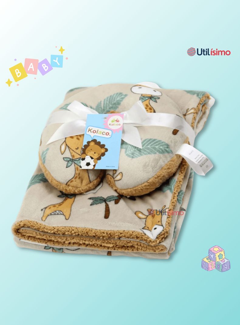 Set Manta Frazada Polar Para Bebé Niño + Cojín Para Cuello Surtidos-5