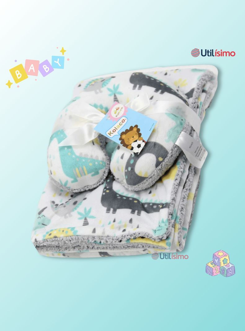 Set Manta Frazada Polar Para Bebé Niño + Cojín Para Cuello Surtidos-6