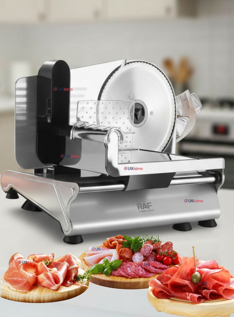 Rebanadora Cortadora Fiambre Carne Electrica RAF de Color Plateado