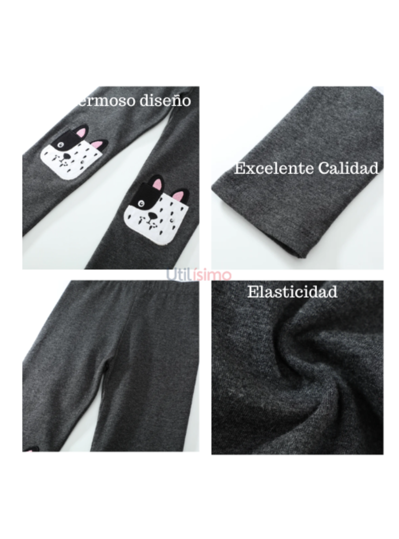 Calzas Niña Perro Gris Oscuro Jump Kids 100% Algodón-3