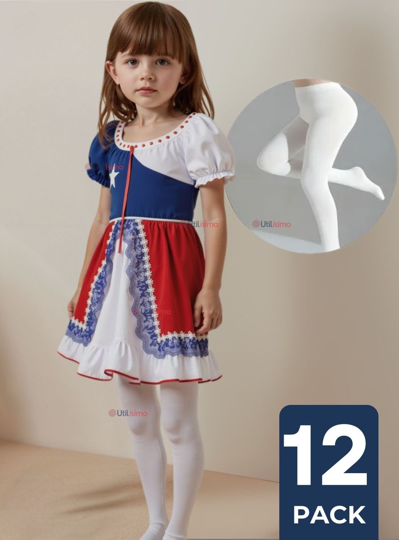 Pack 12 Ballerina Pantys Blancas Primera Capa Nina Fiestas Patrias Blanco 5-6 anos