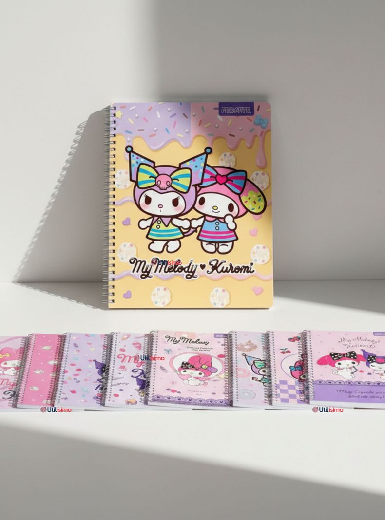 Pack 5 Cuadernos Universitario My Melody & Kuromi Proarte de 7mm 100 Hojas Disenos Surtidos