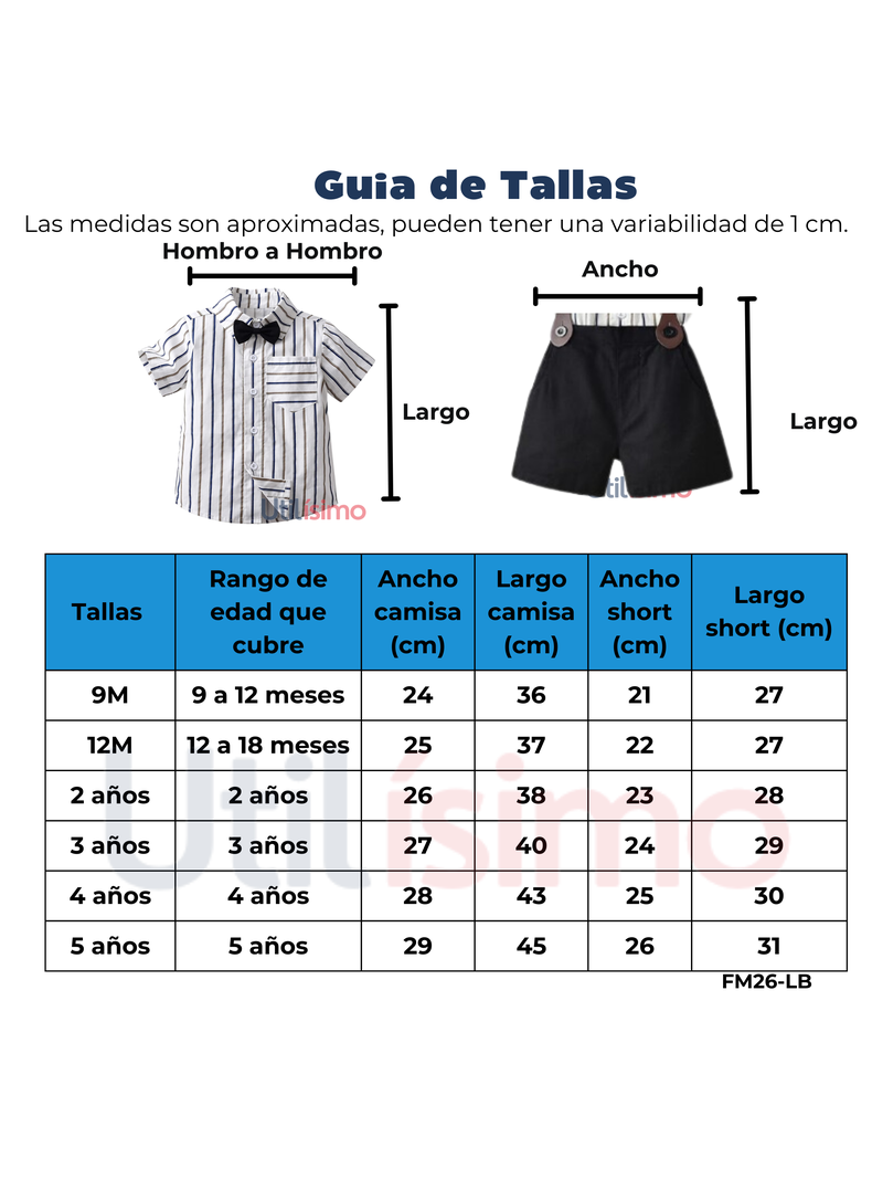Conjunto de vestir con corbatín y pantalón corto 9 meses a 5 años-2