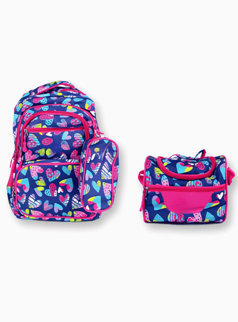 Mochila Con Lonchera Y Estuche 45CM Niña Full Color Hearts-0