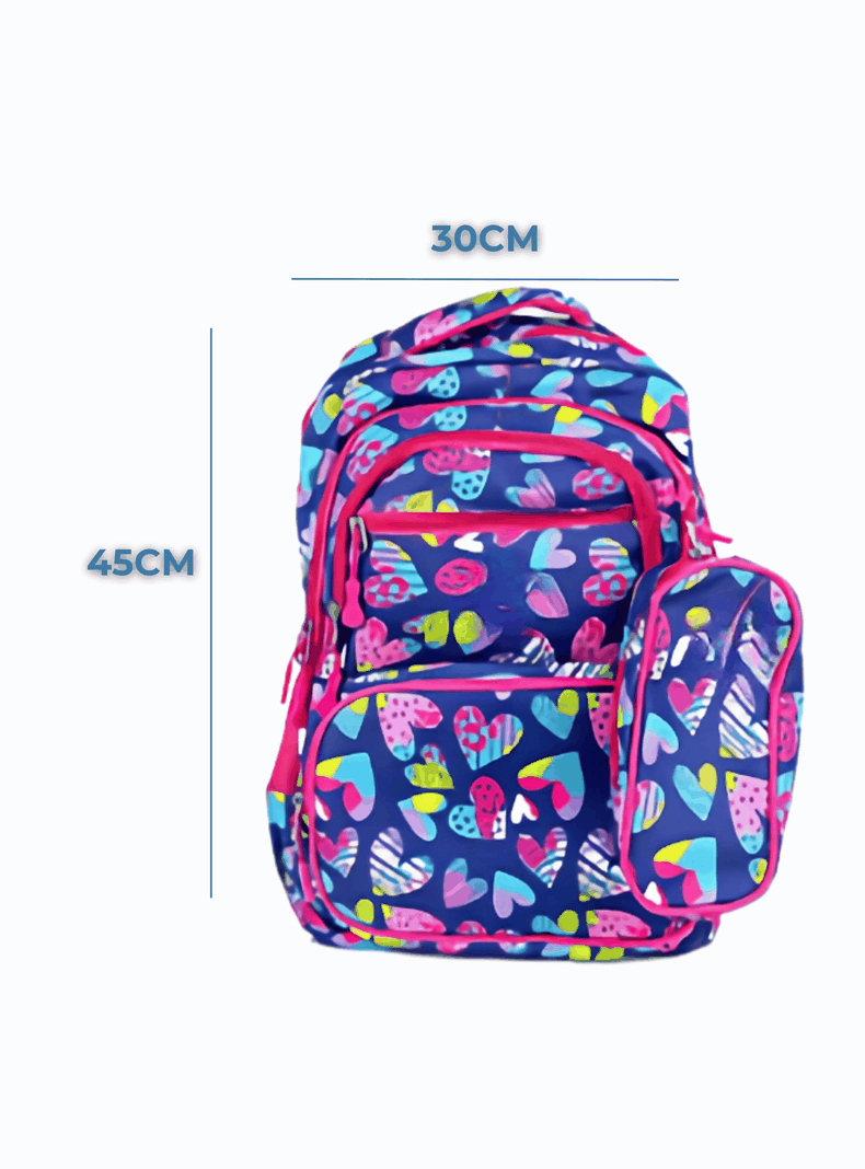 Mochila Con Lonchera Y Estuche 45CM Niña Full Color Hearts-1