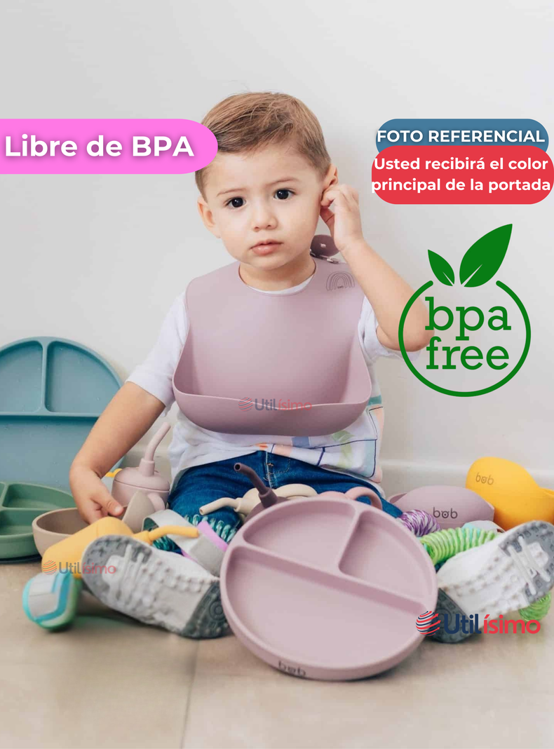 Set De Alimentación Bebé Silicona Con Vaso 11 Piezas Libre BPA Rosa Claro-3