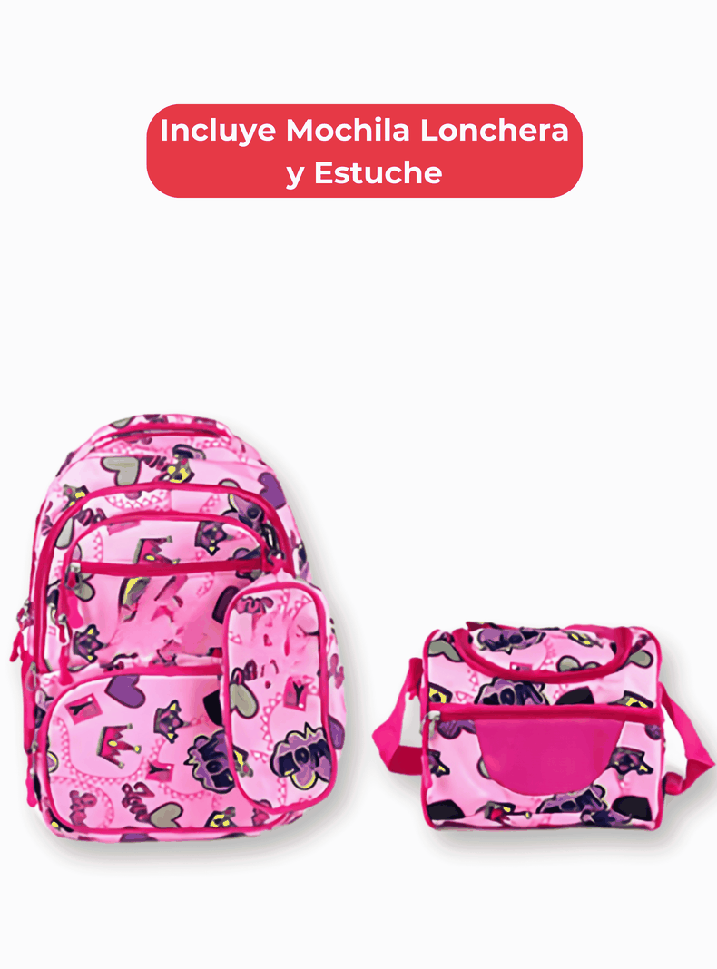 Mochila Con Lonchera Y Estuche 45CM Diseños Variados Niña Soft Pink-2
