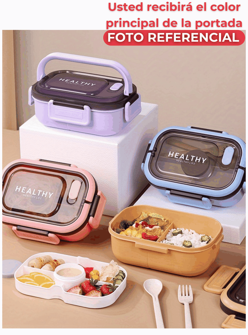 Fiambrera Contenedor 1200 Ml Táper Hermético + Salsera Plástico Purple-2