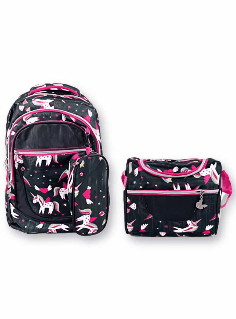 Mochila Con Lonchera Y Estuche 45CM Diseño Estampado Niña Unicorns-0
