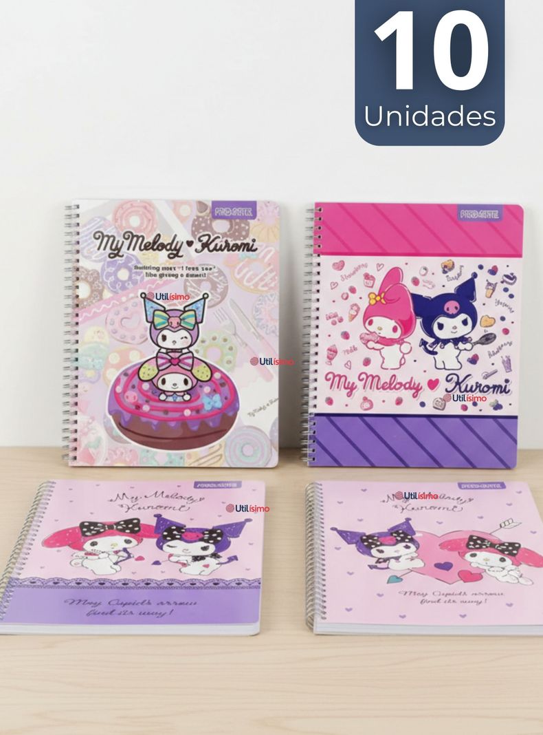 Pack 10 Cuadernos Universitario My Melody & Kuromi Proarte 7mm 100 Hojas Disenos Surtidos