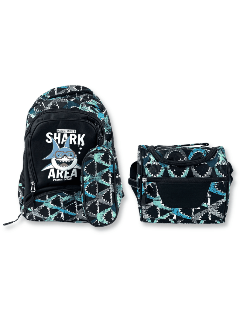 Mochila Con Lonchera Y Estuche 45cm Escolar Niño Shark-0
