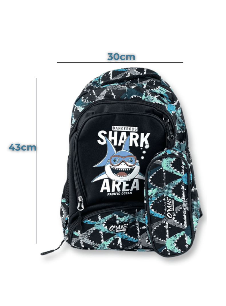 Mochila Con Lonchera Y Estuche 45cm Escolar Niño Shark-1
