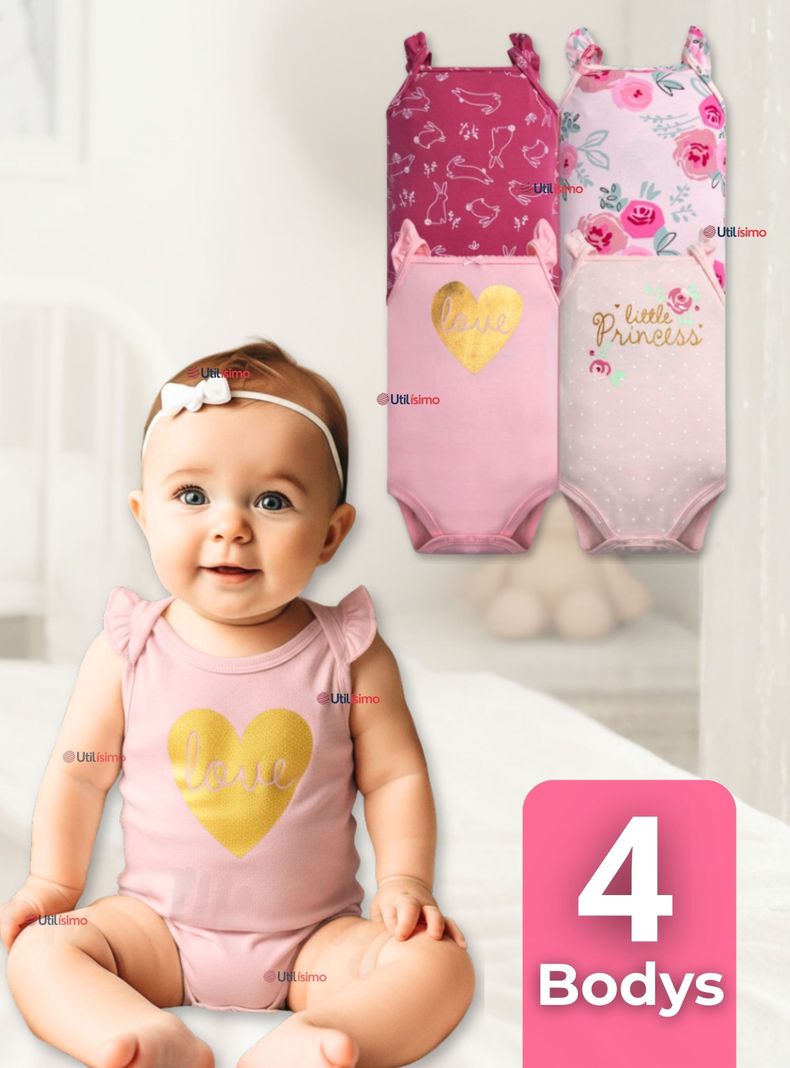 Pack 4 Bodys Nina Sin Manga Tedmimak 100% Algodon Princess Pink