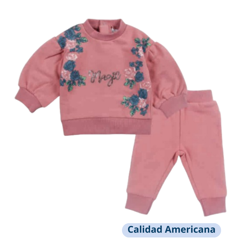 Set 2 Piezas Polerón Pantalón Niña Magic Rosa Tedmimak 100% Algodón-0