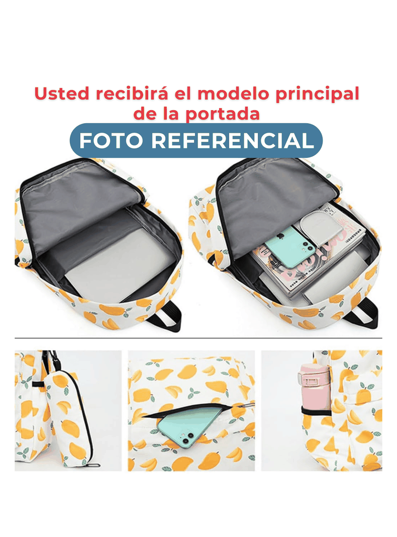 Pack Mochila Lonchera Estuche 43cm Juvenil y Escolar Cherry-3