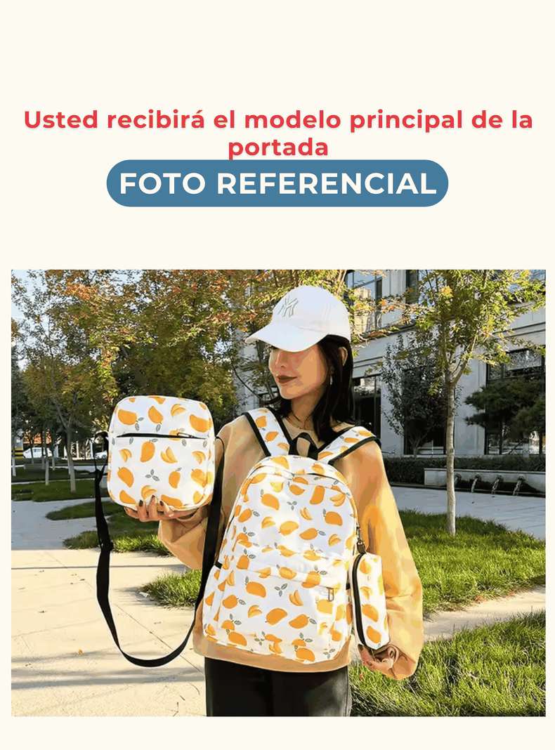 Pack Mochila Lonchera Estuche 43cm Juvenil y Escolar Cherry-4