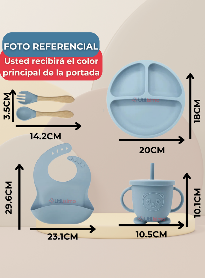 Set De Alimentación Bebé Silicona Con Vaso 5 Piezas Libre BPA Lila-1
