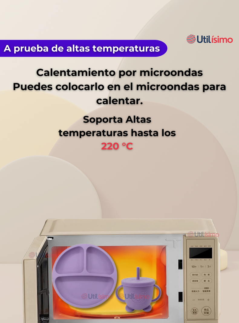 Set De Alimentación Bebé Silicona Con Vaso 5 Piezas Libre BPA Lila-2