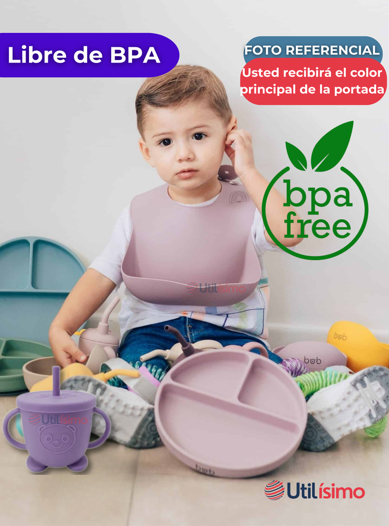 Set De Alimentación Bebé Silicona Con Vaso 5 Piezas Libre BPA Lila-3