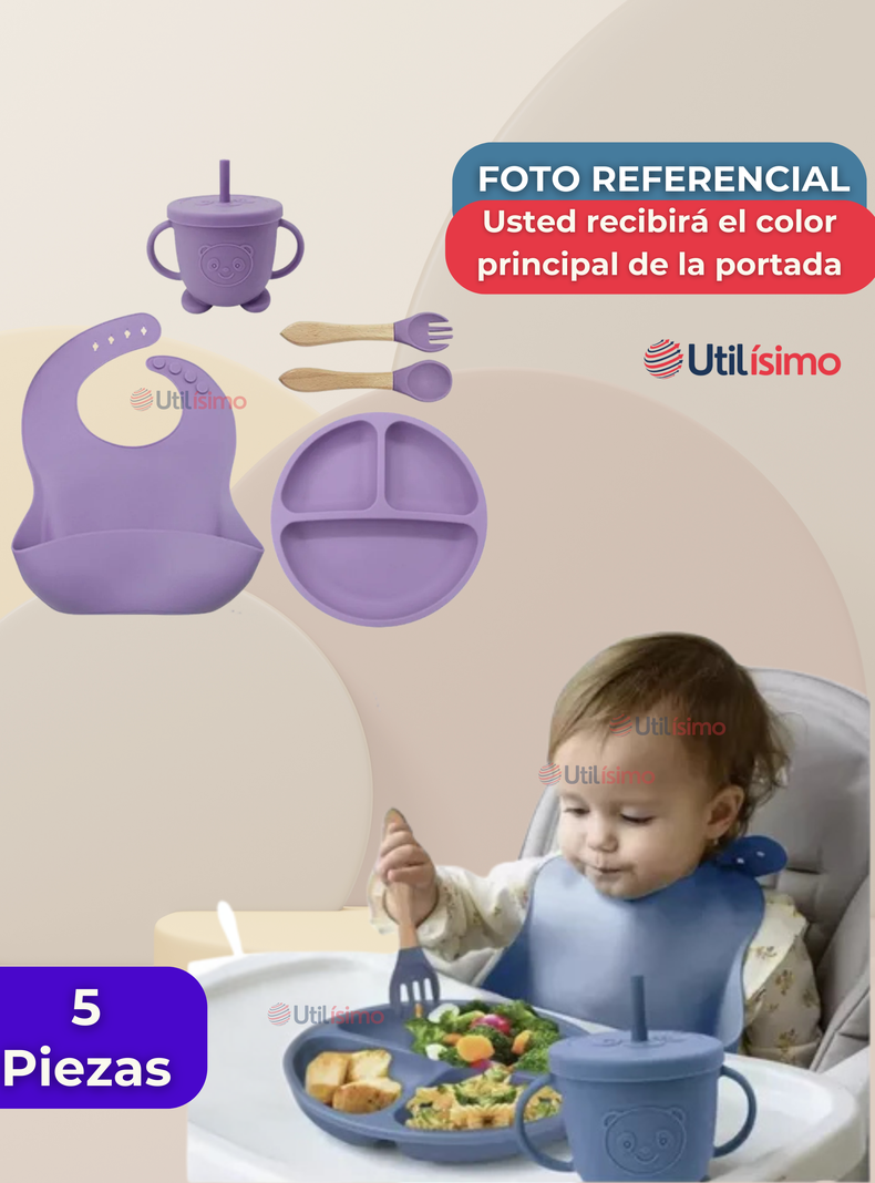 Set De Alimentación Bebé Silicona Con Vaso 5 Piezas Libre BPA Lila-6