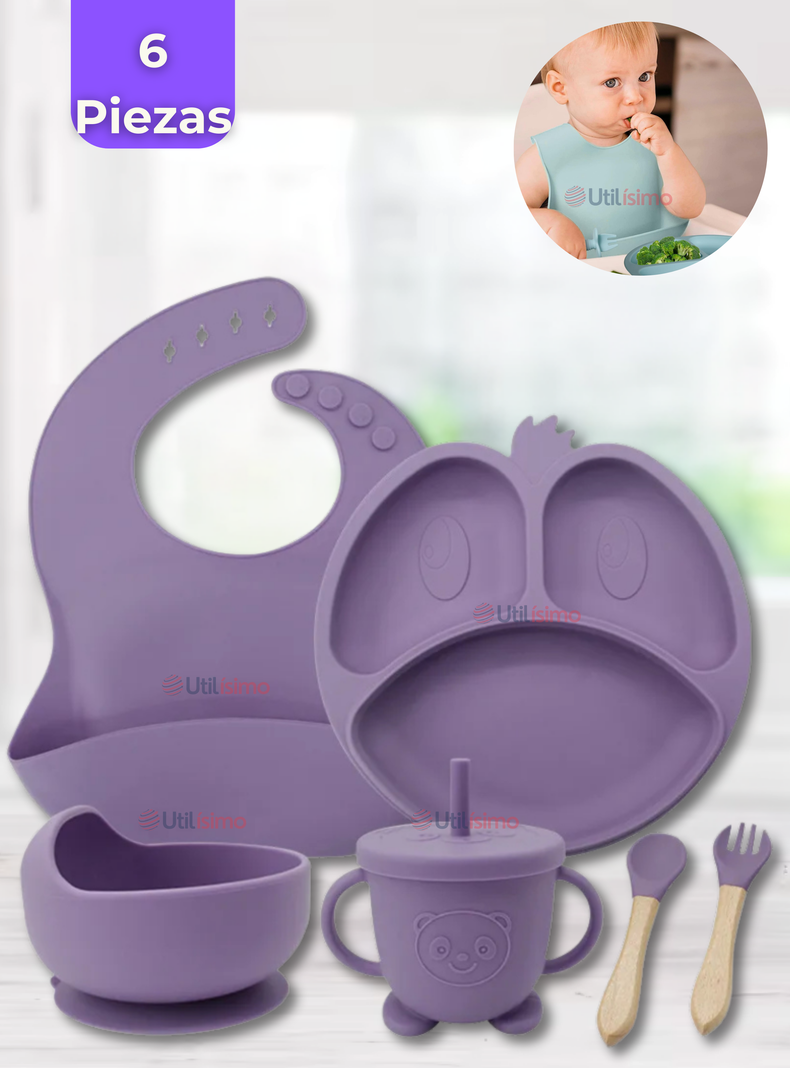 Set De Alimentación Bebé Silicona De Formas 6 Piezas Libre BPA Lila-0