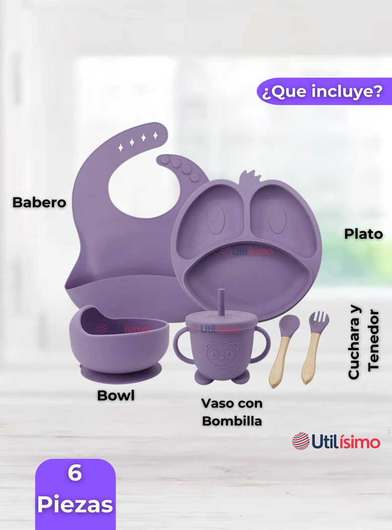 Set De Alimentación Bebé Silicona De Formas 6 Piezas Libre BPA Lila-5